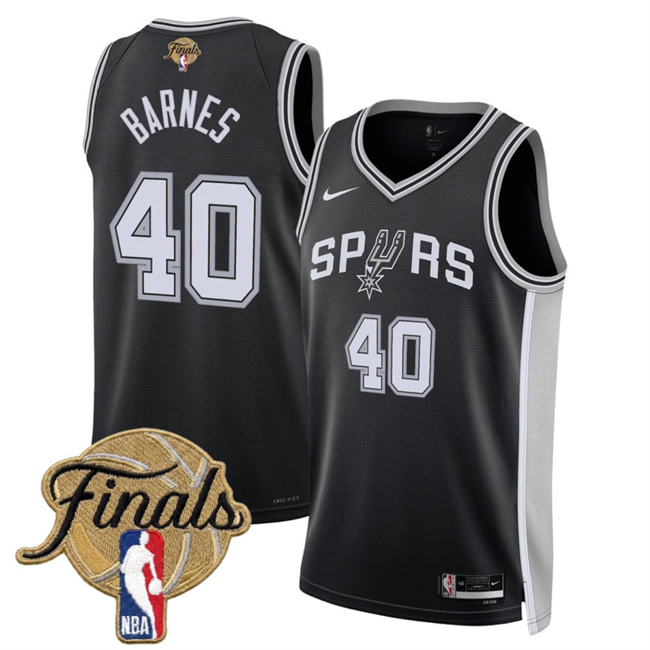 Men's Black San Antonio Spurs #40 Harrison Barnes 2026 Finals Patch Icon Edition Stitched Basketball Jersey